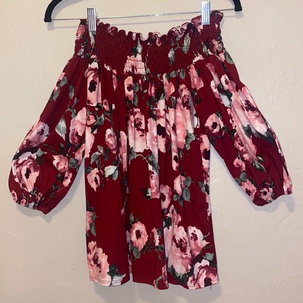 Off Shoulder Maroon Floral Top